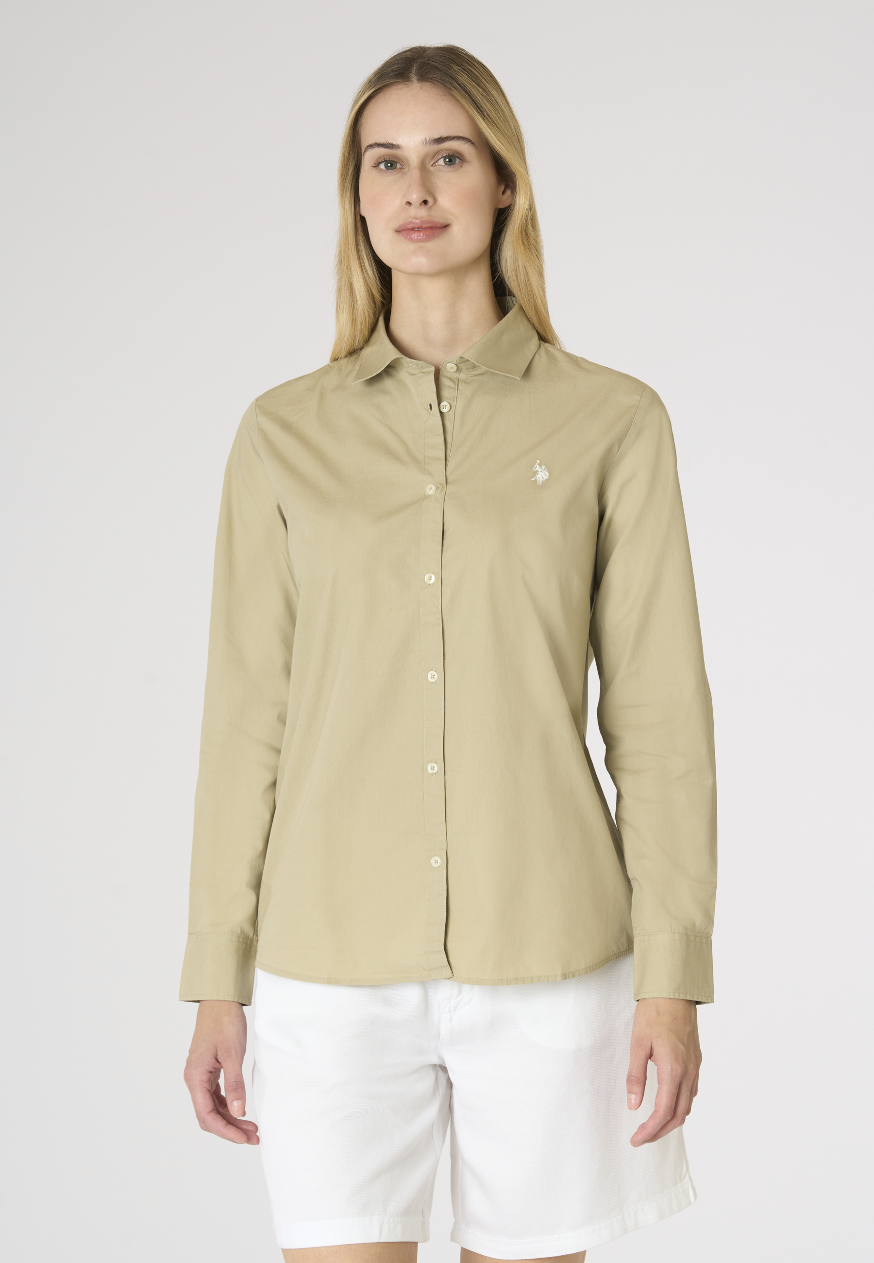 Camicia da donna in cotone popeline con logo