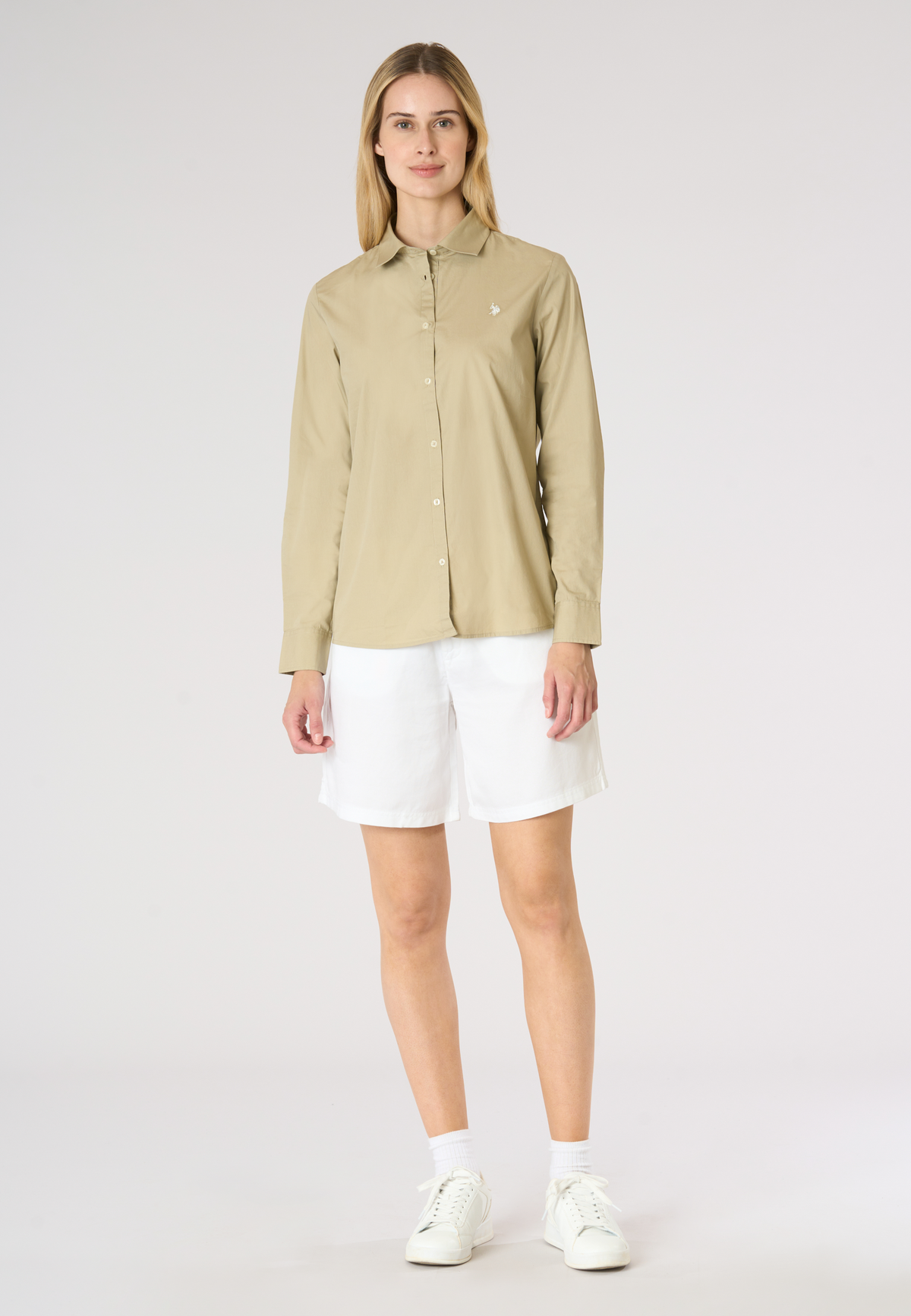 Camicia da donna in cotone popeline con logo