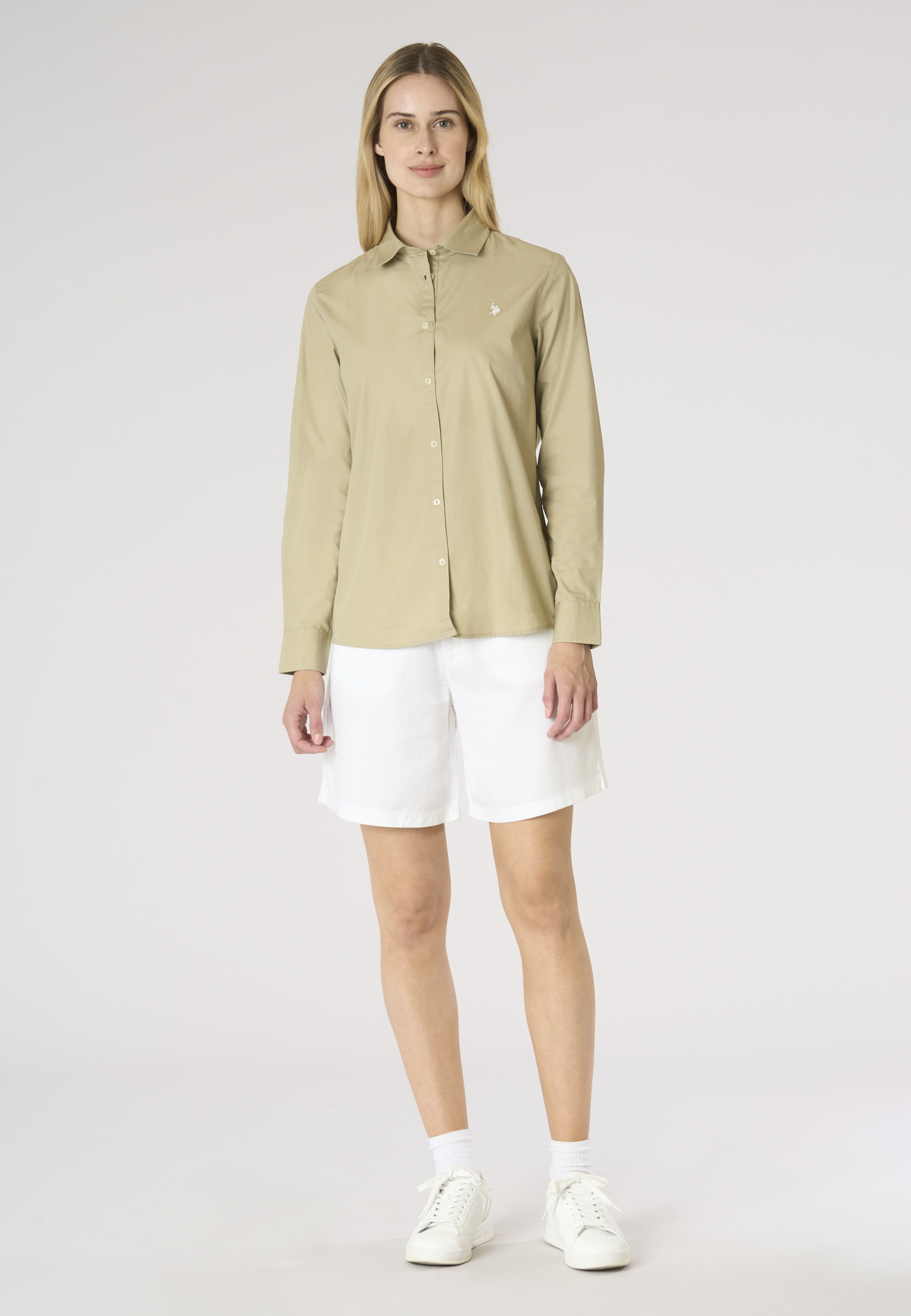 Camicia da donna in cotone popeline con logo