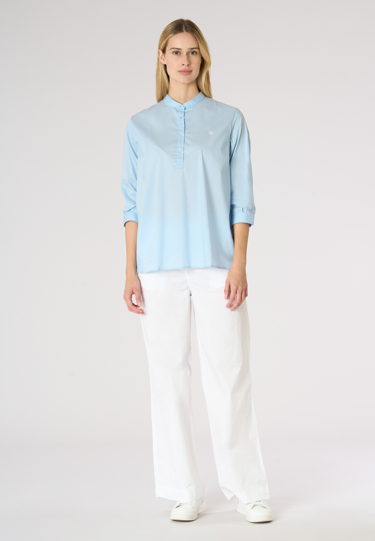 Camicia da donna con maniche a tre quarti e collo alla coreana