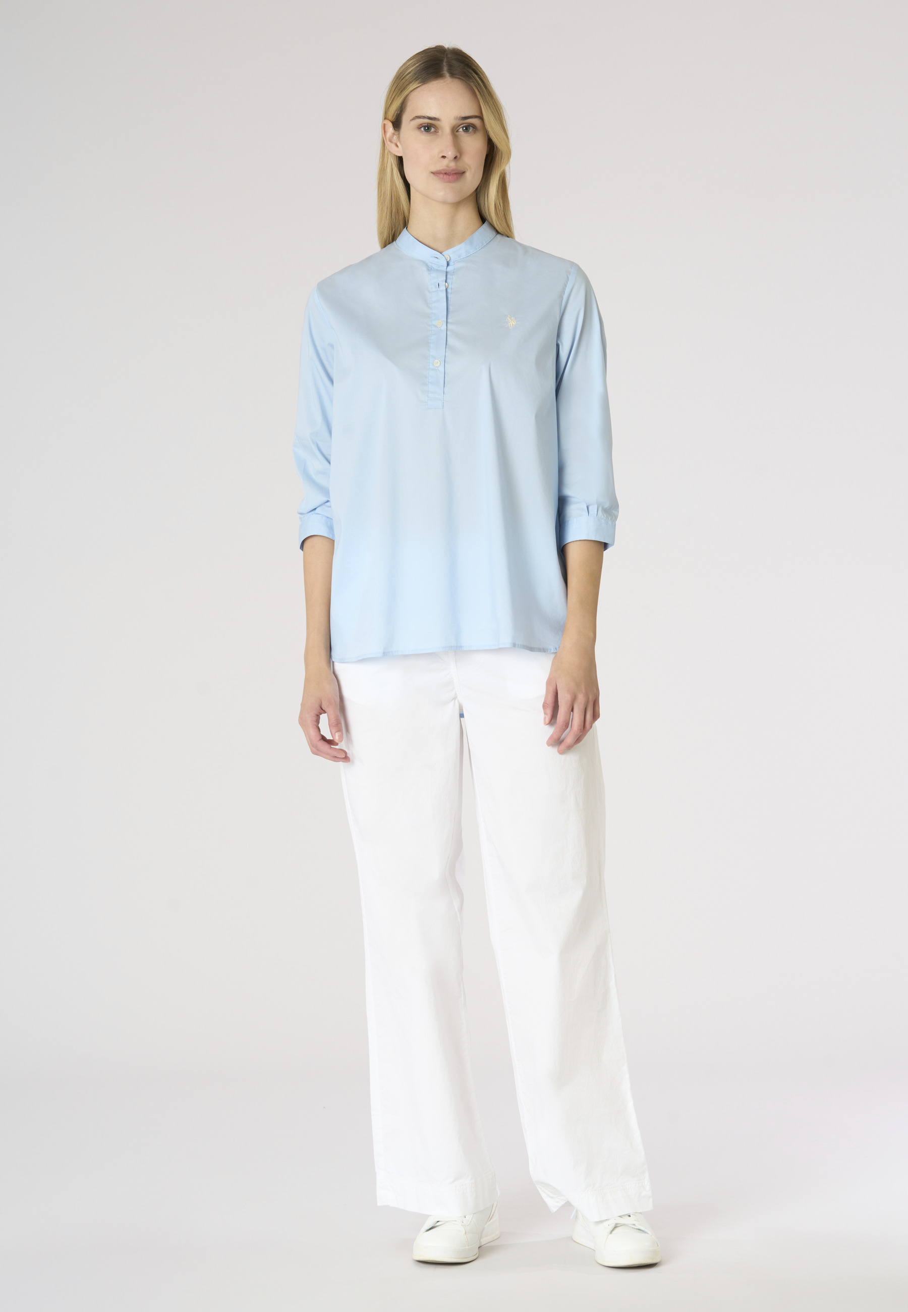Camicia da donna con maniche a tre quarti e collo alla coreana