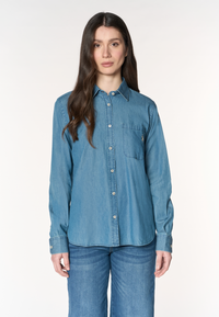 Camicia donna in denim leggero con taschino