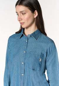 Camicia donna in denim leggero con taschino