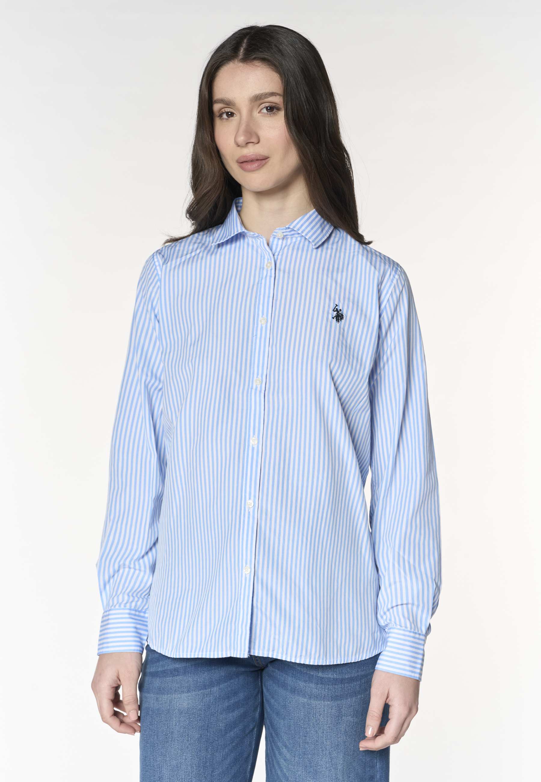Camicia da donna a righe con colletto classico