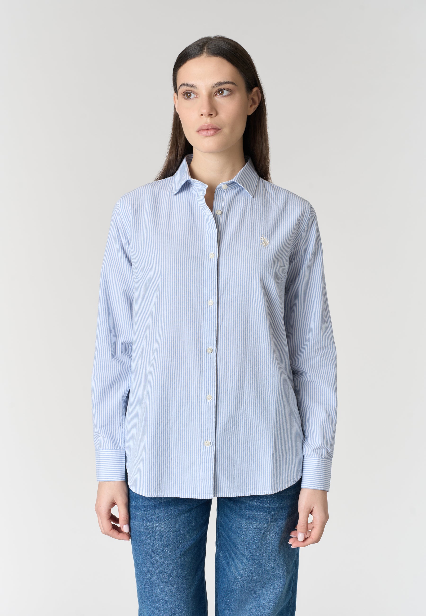 Camicia da donna a righe in misto cotone e lino