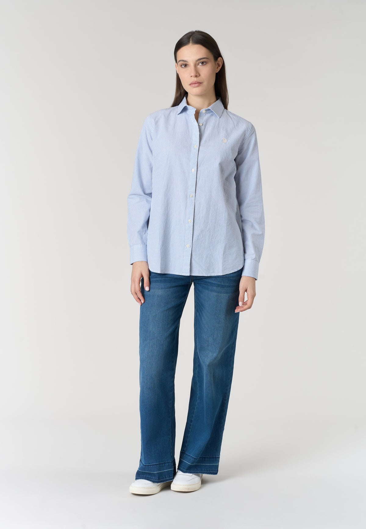 Camicia da donna a righe in misto cotone e lino