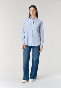 Camicia da donna a righe in misto cotone e lino