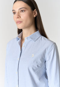 Camicia da donna a righe in misto cotone e lino
