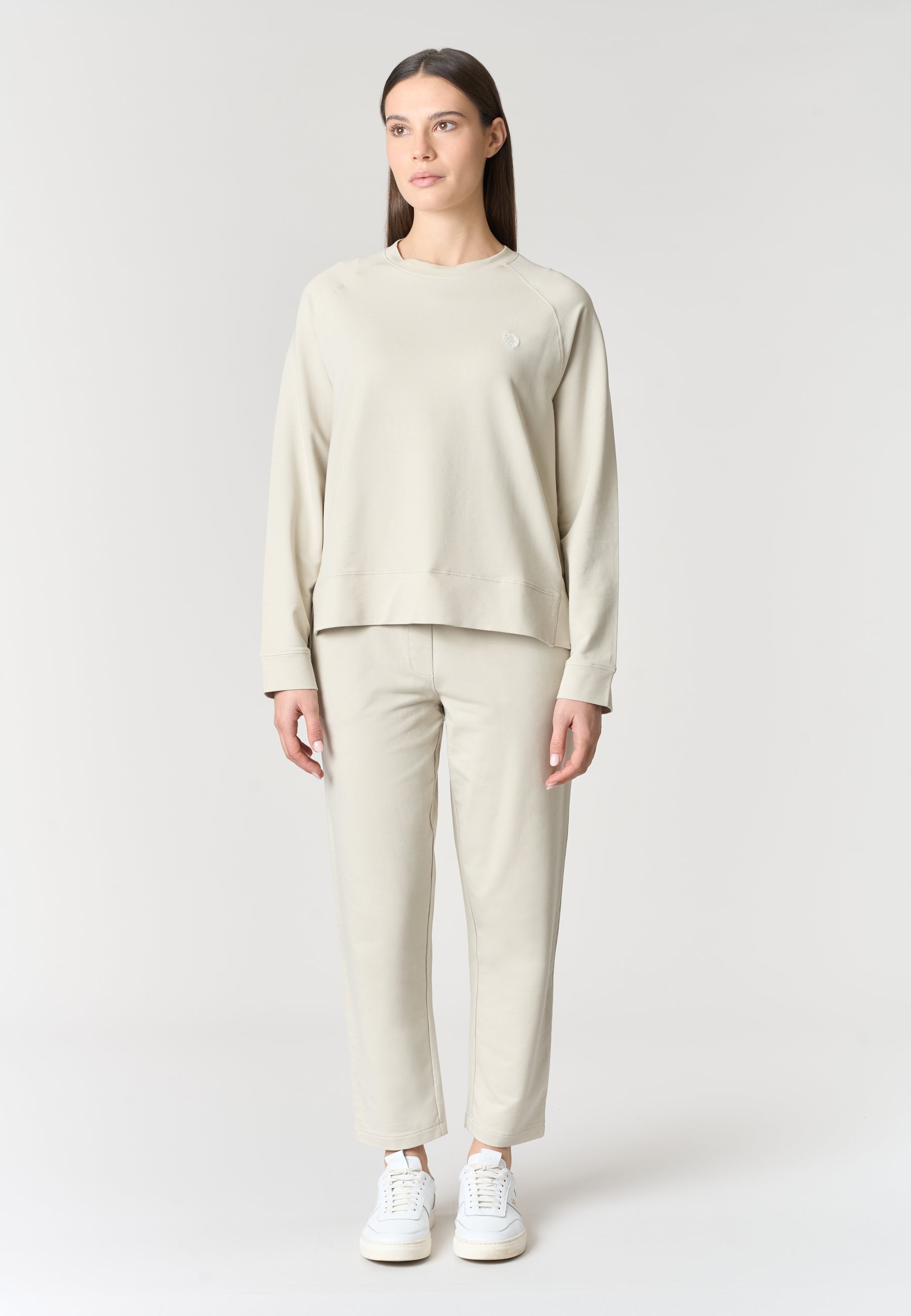 Pantalone da donna in misto cotone e modale con vita elasticizzata