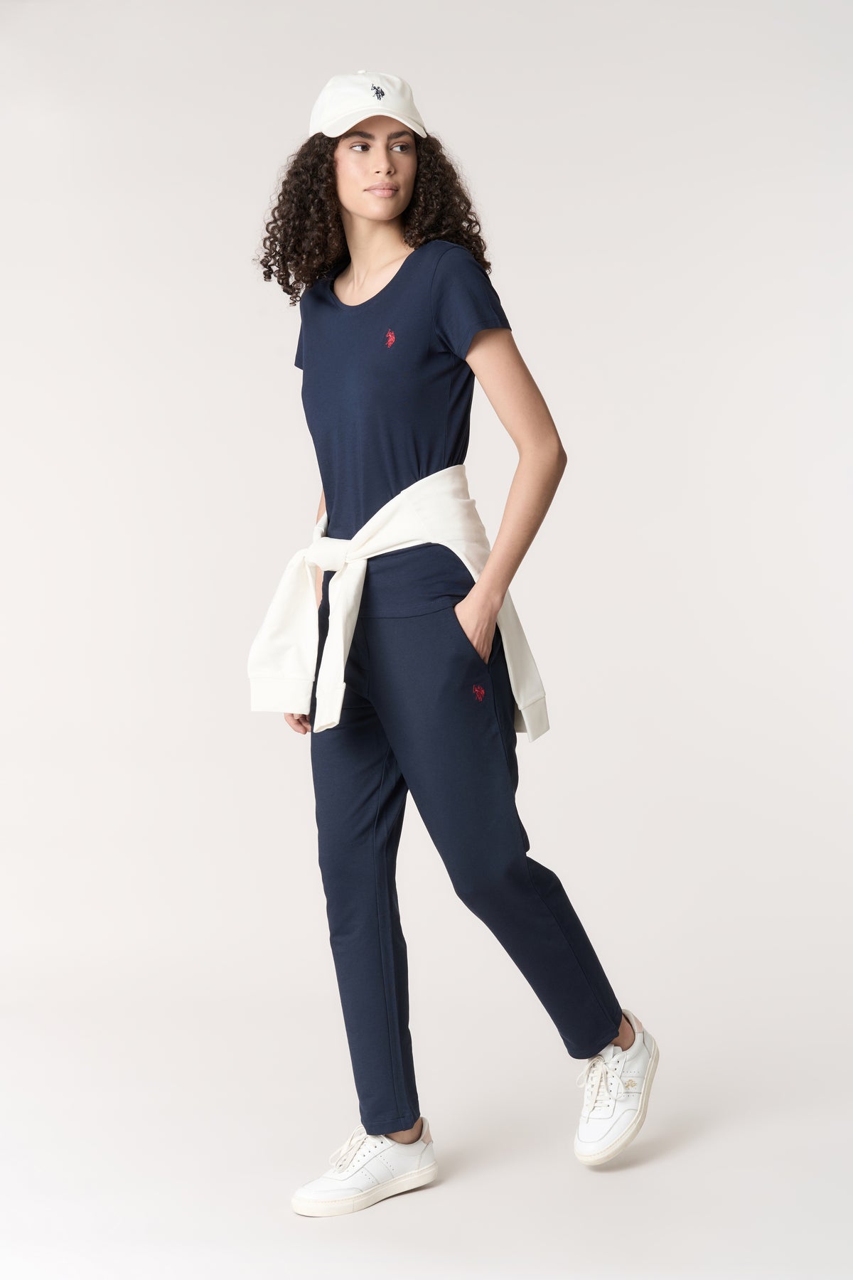 Pantalone da donna in misto cotone e modale con vita elasticizzata