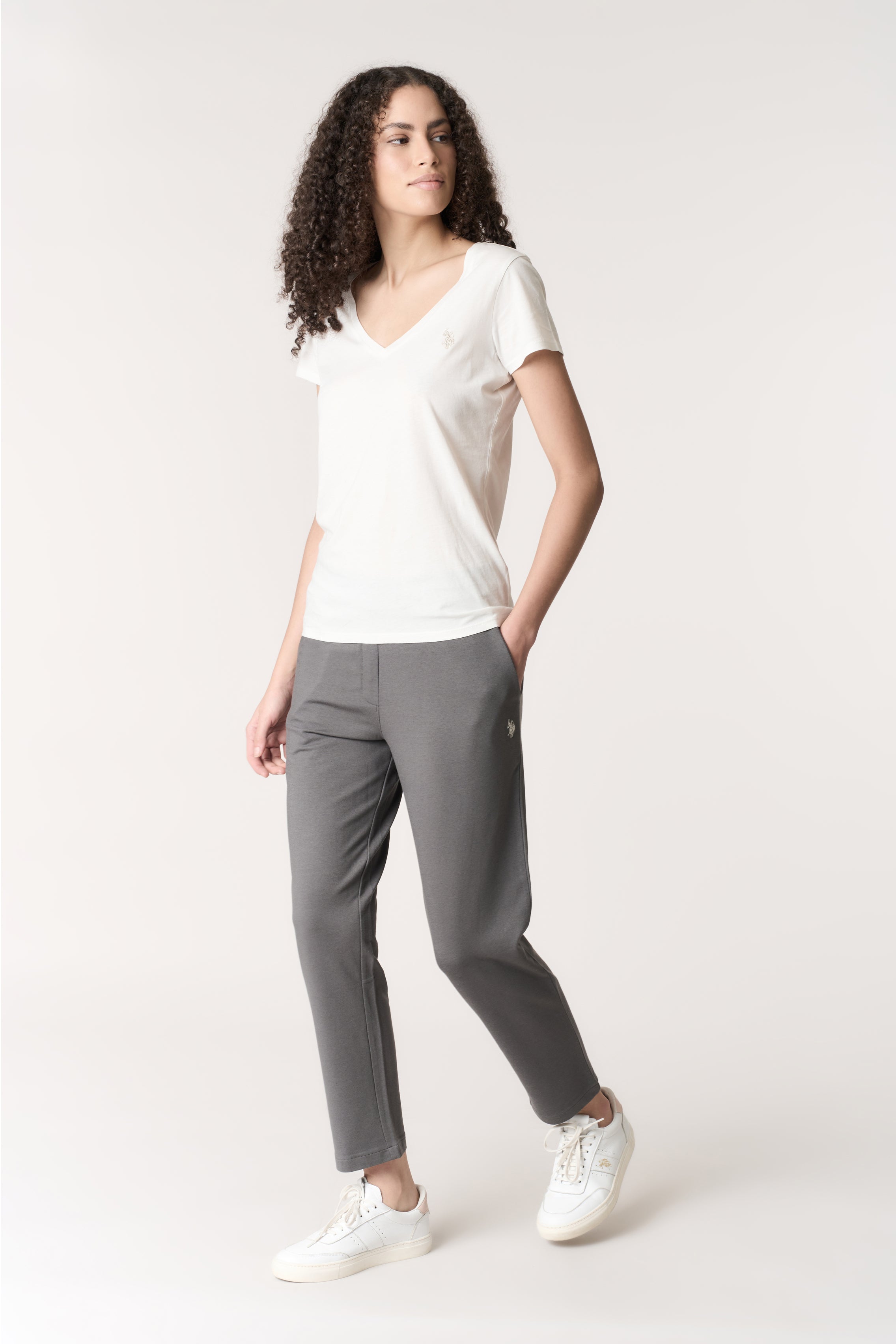 Pantalone da donna in misto cotone e modale con vita elasticizzata