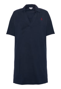 Abito da donna in cotone stretch con colletto e scollo a V