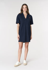 Abito da donna in cotone stretch con colletto e scollo a V