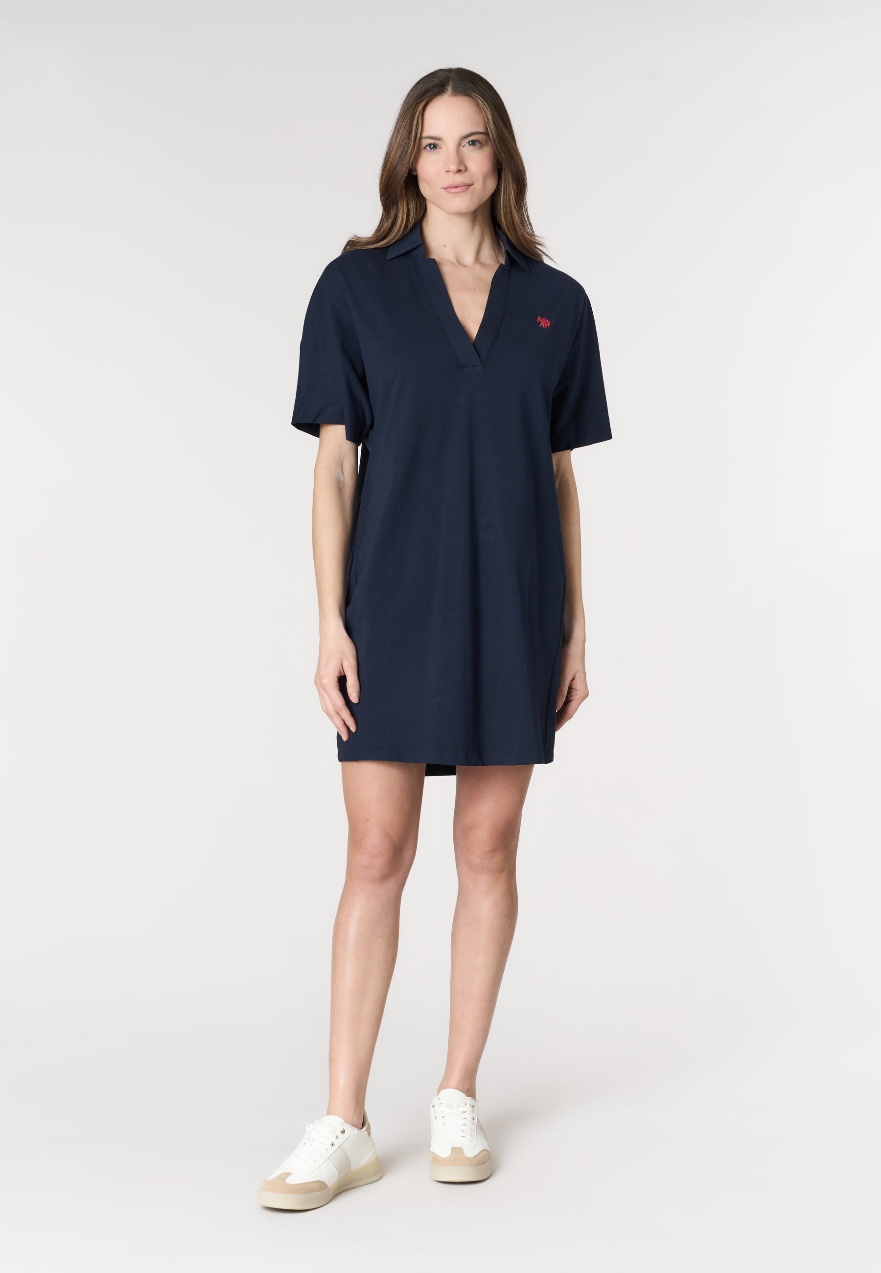 Abito da donna in cotone stretch con colletto e scollo a V