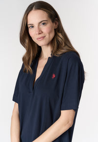 Abito da donna in cotone stretch con colletto e scollo a V