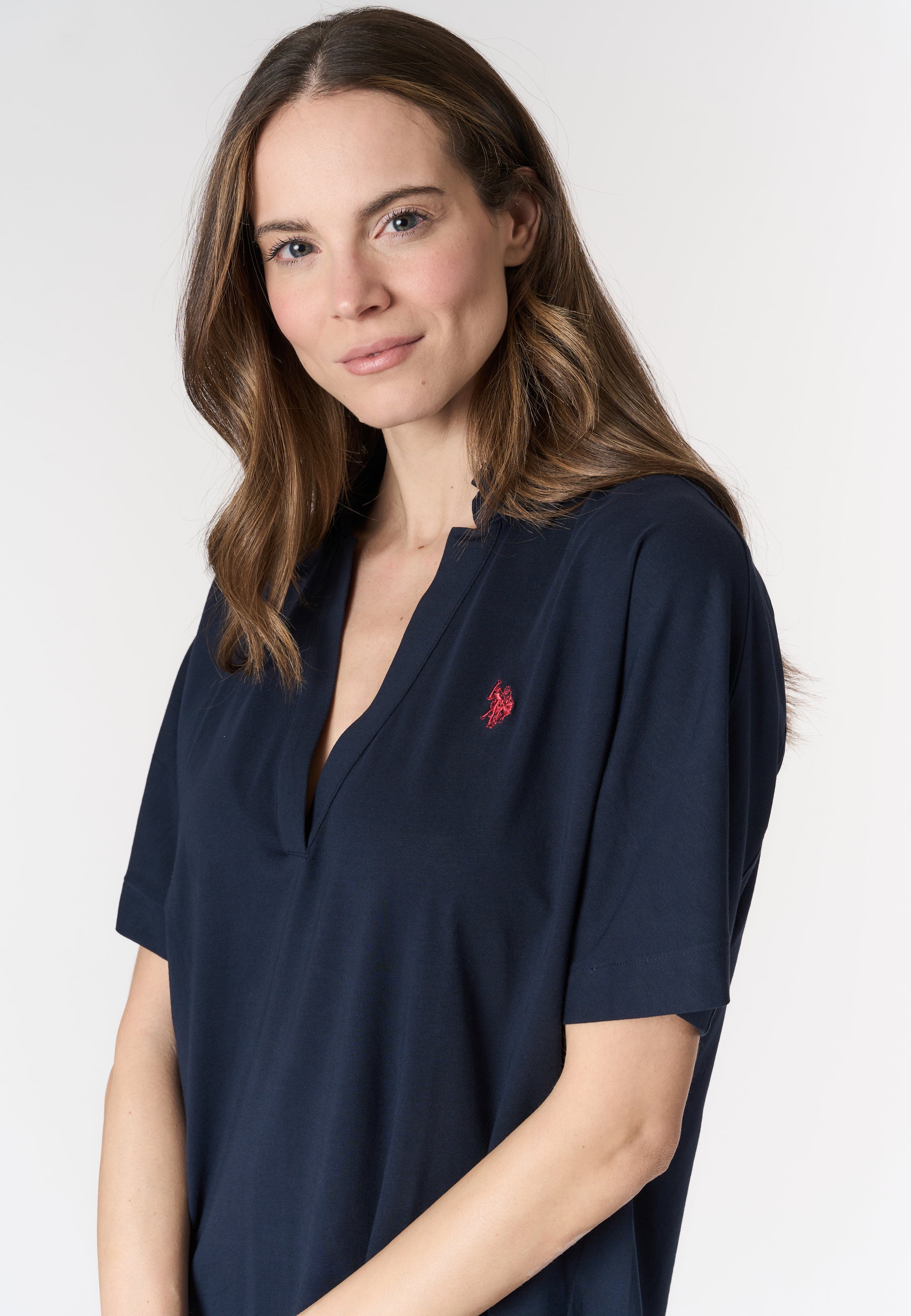 Abito da donna in cotone stretch con colletto e scollo a V