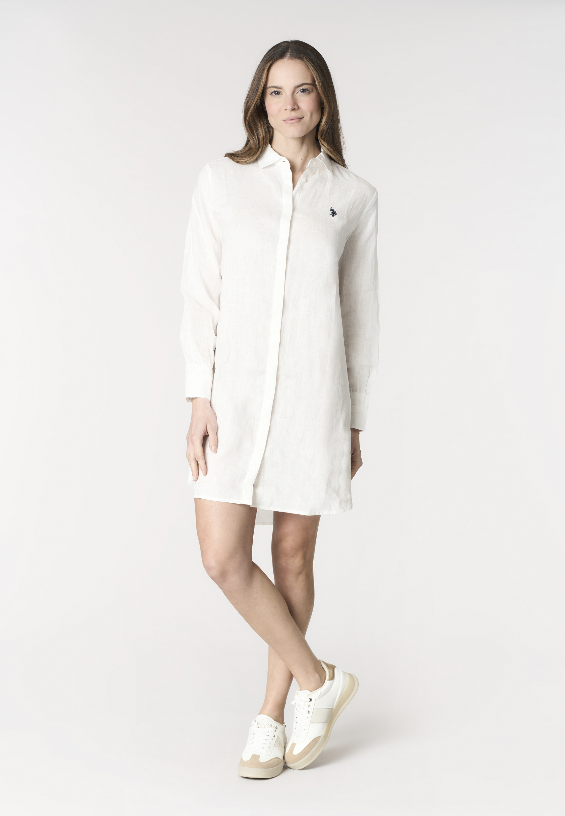 Abito chemisier da donna in lino con colletto classico