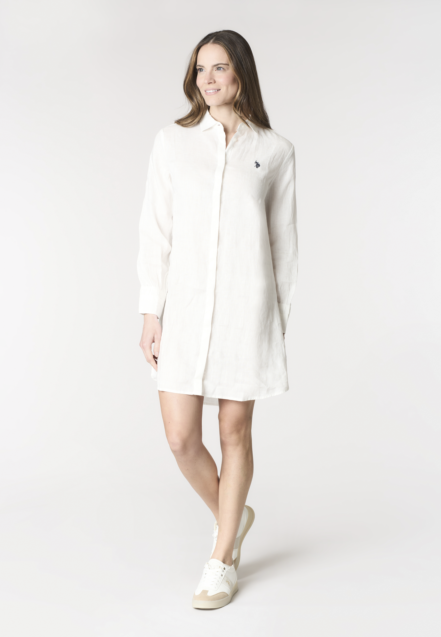 Abito chemisier da donna in lino con colletto classico