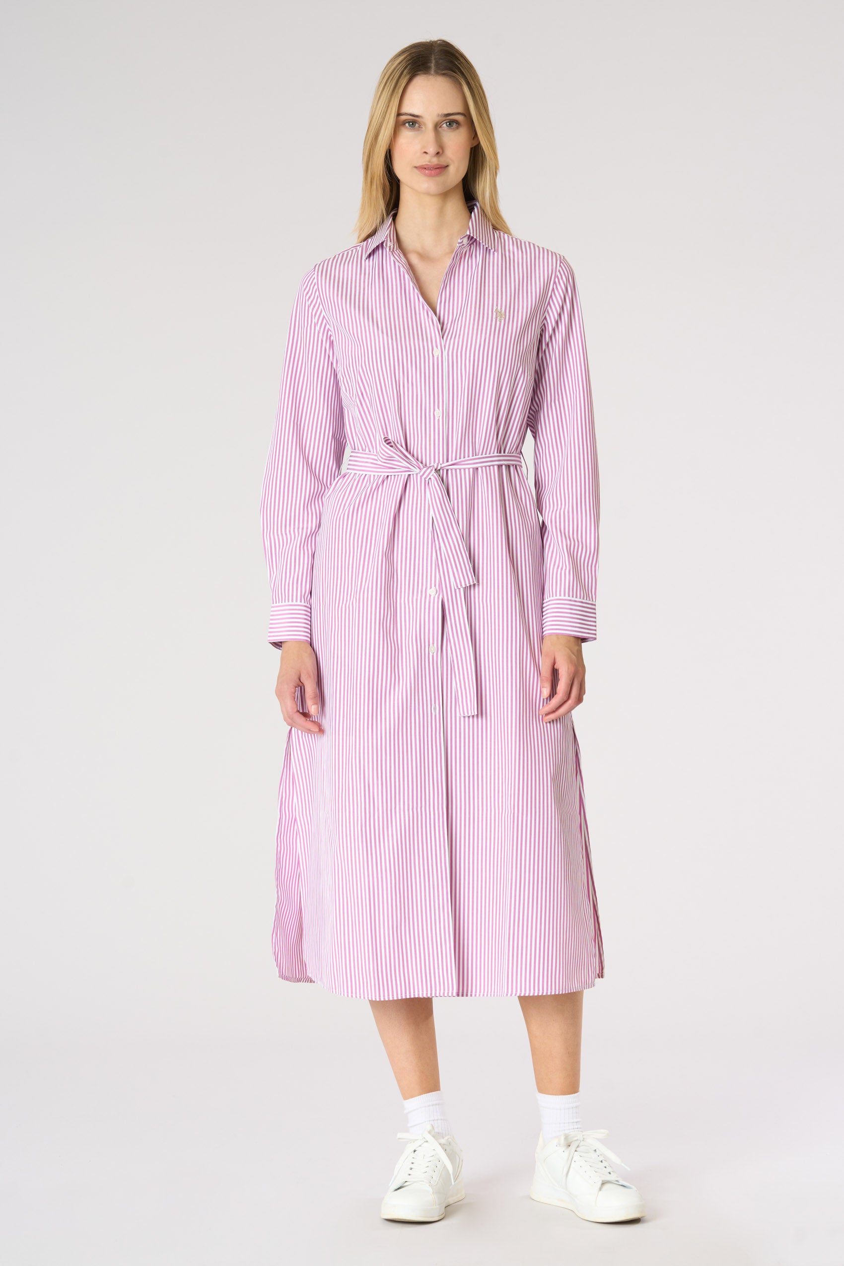 Abito chemisier da donna a righe con cintura in vita