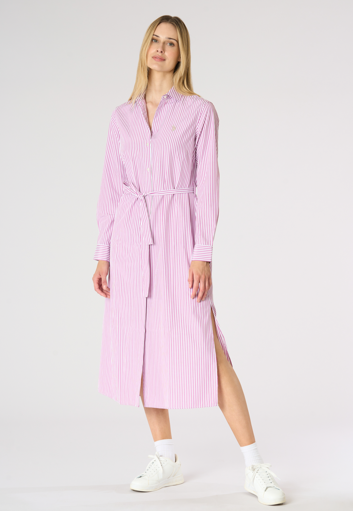 Abito chemisier da donna a righe con cintura in vita
