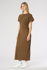 Abito lungo donna in misto cotone e lino con drappeggio