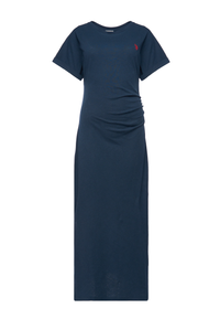 Abito lungo donna in misto cotone e lino con drappeggio