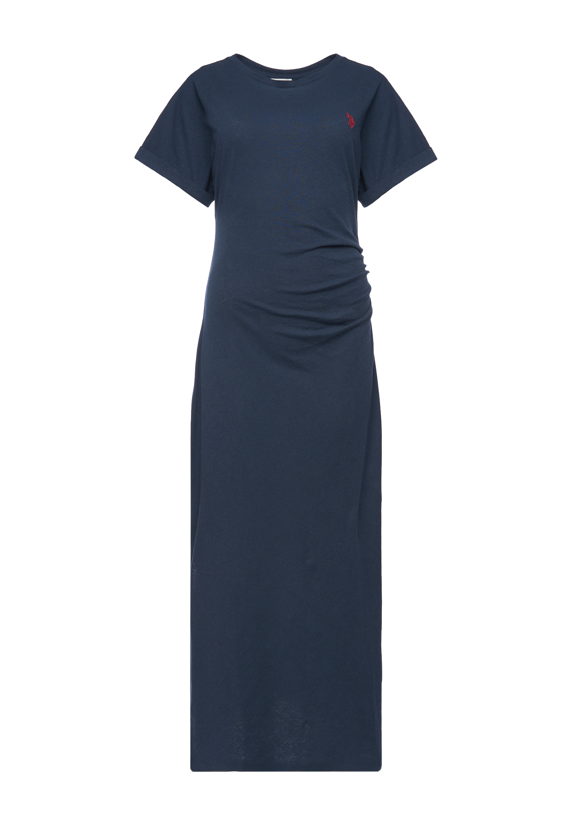 Abito lungo donna in misto cotone e lino con drappeggio