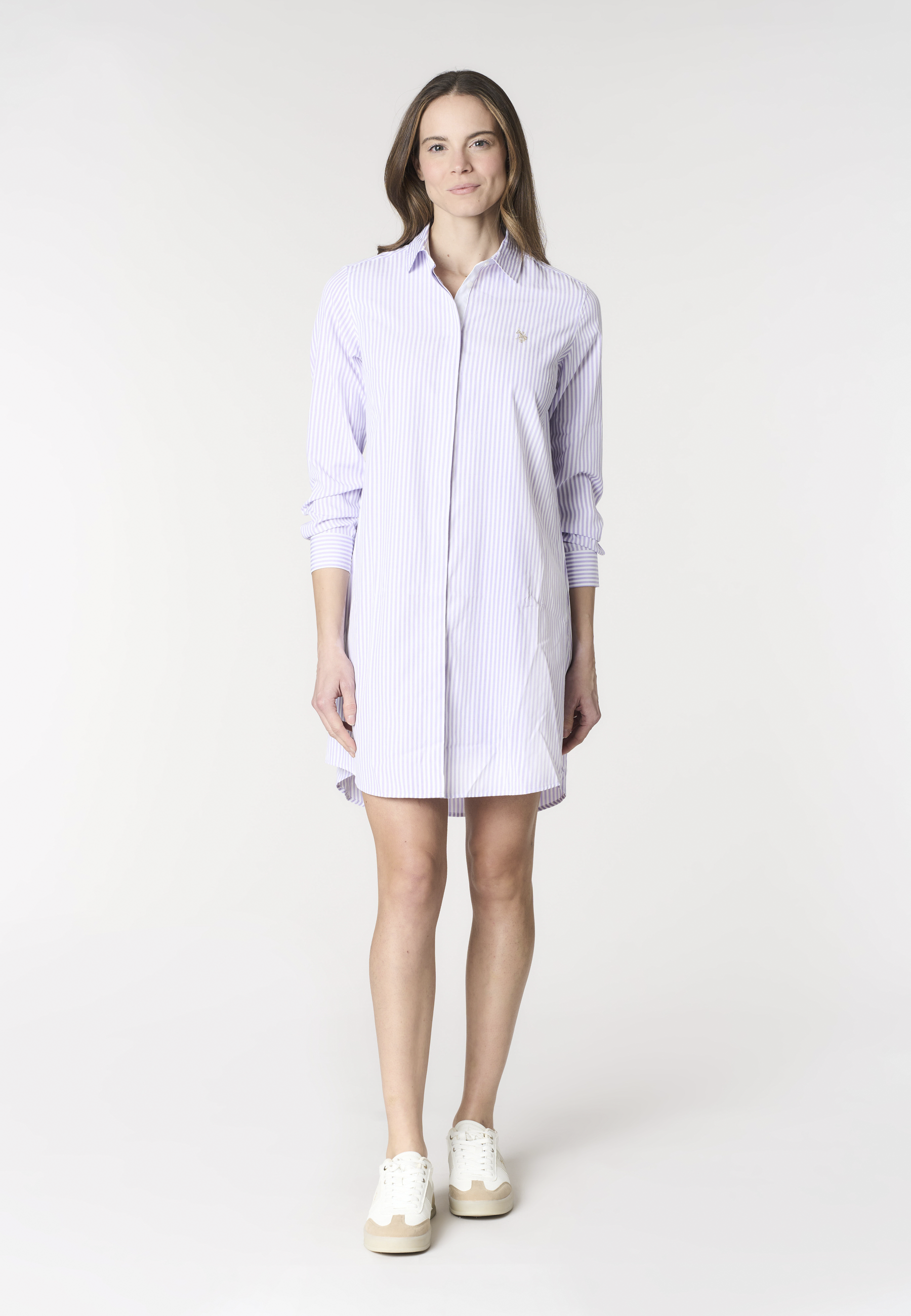 Abito camicia a maniche lunghe da donna in cotone popeline a righe
