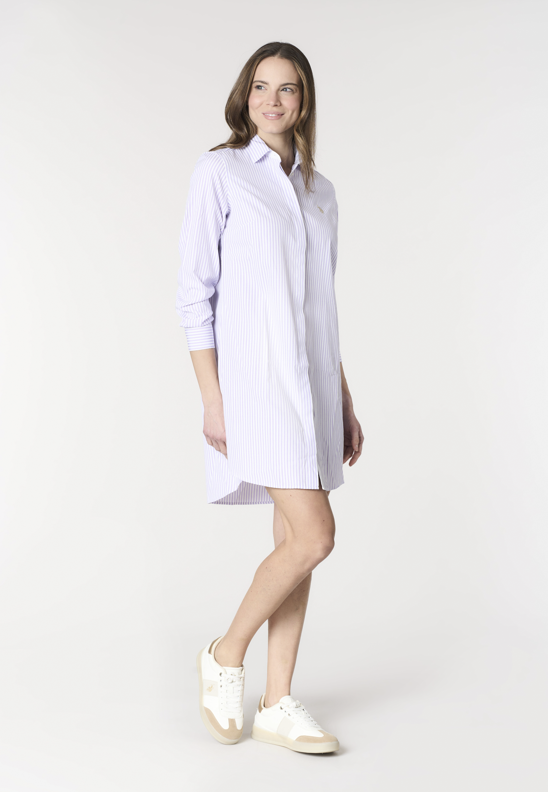 Abito camicia a maniche lunghe da donna in cotone popeline a righe