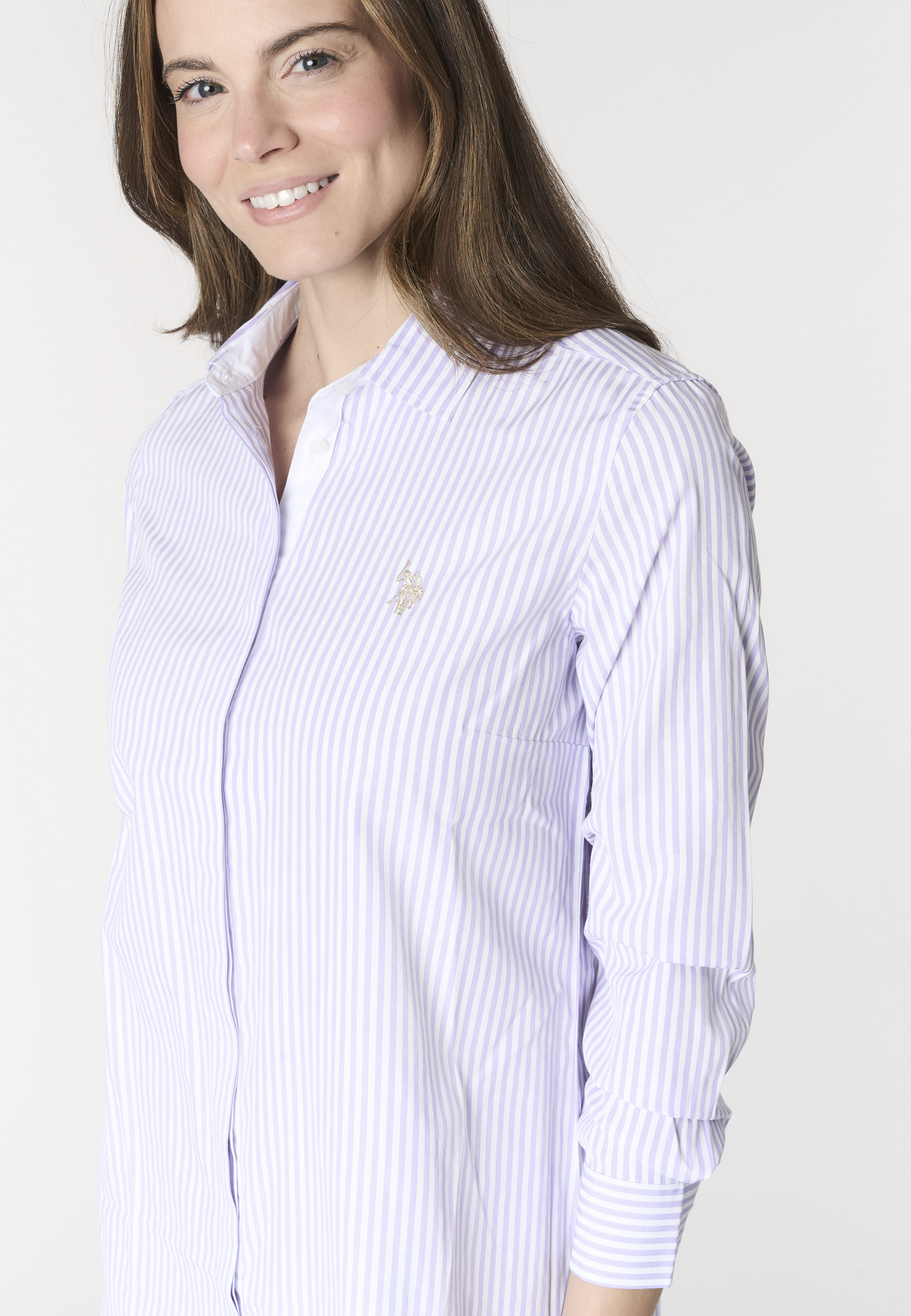Abito camicia a maniche lunghe da donna in cotone popeline a righe