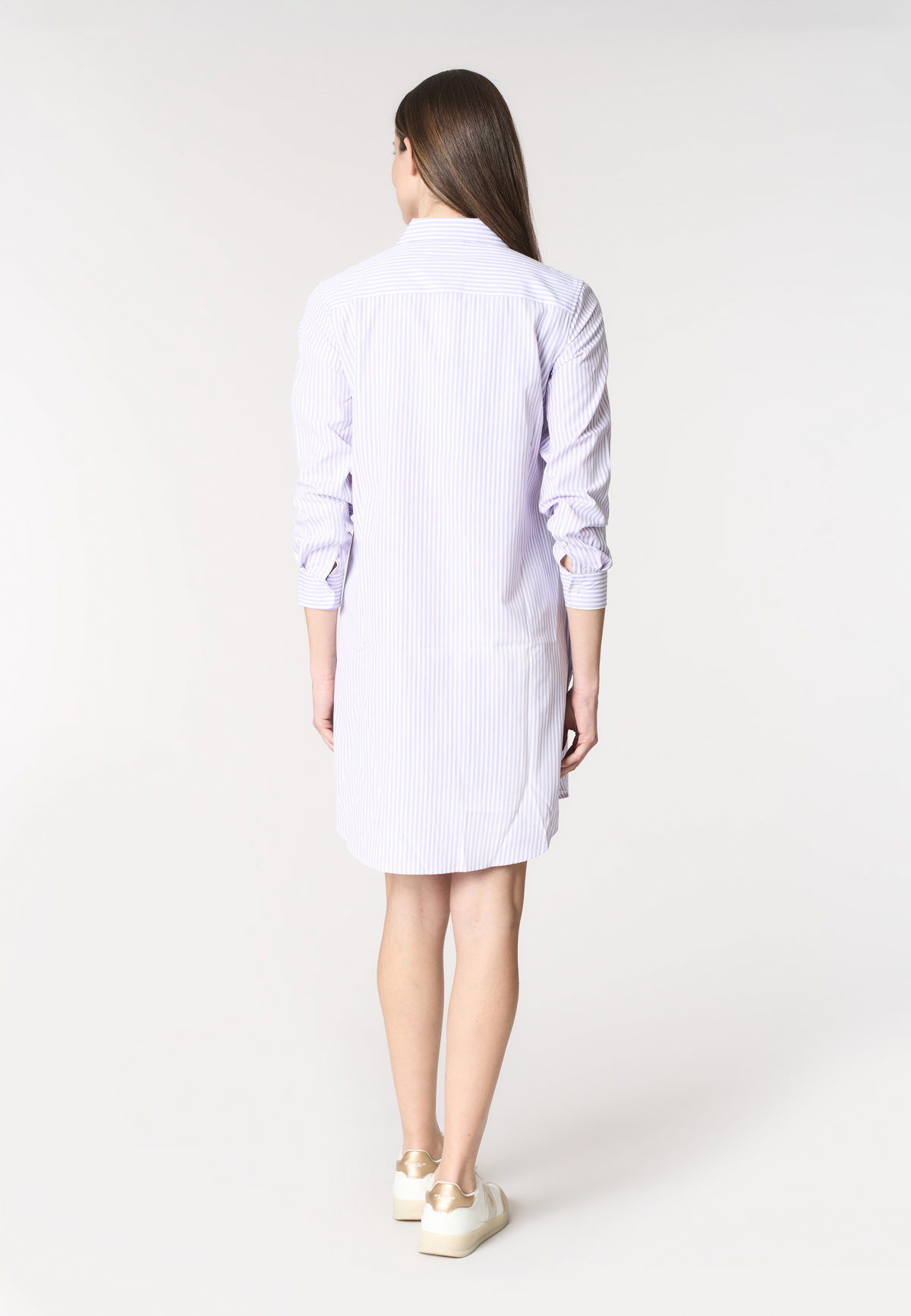 Abito camicia a maniche lunghe da donna in cotone popeline a righe