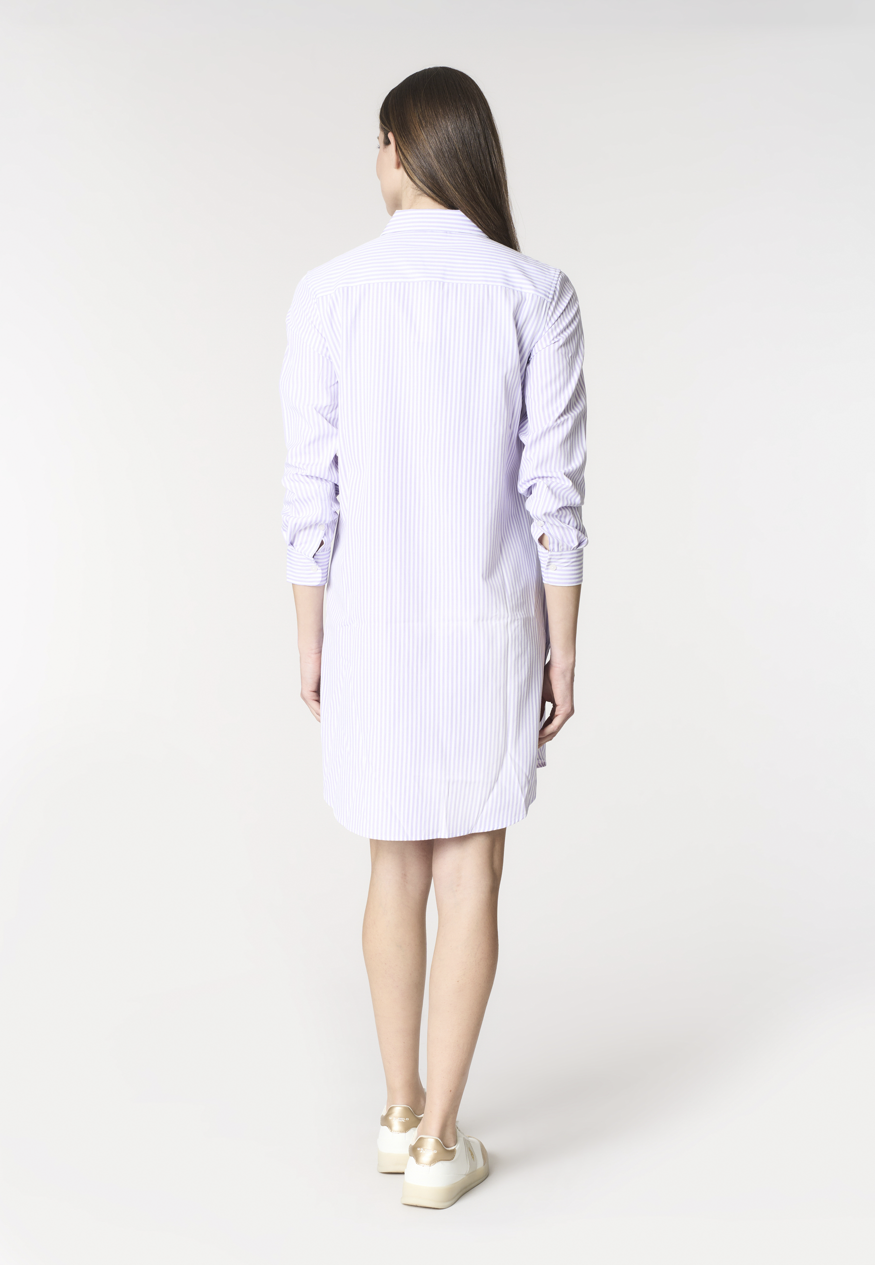 Abito camicia a maniche lunghe da donna in cotone popeline a righe