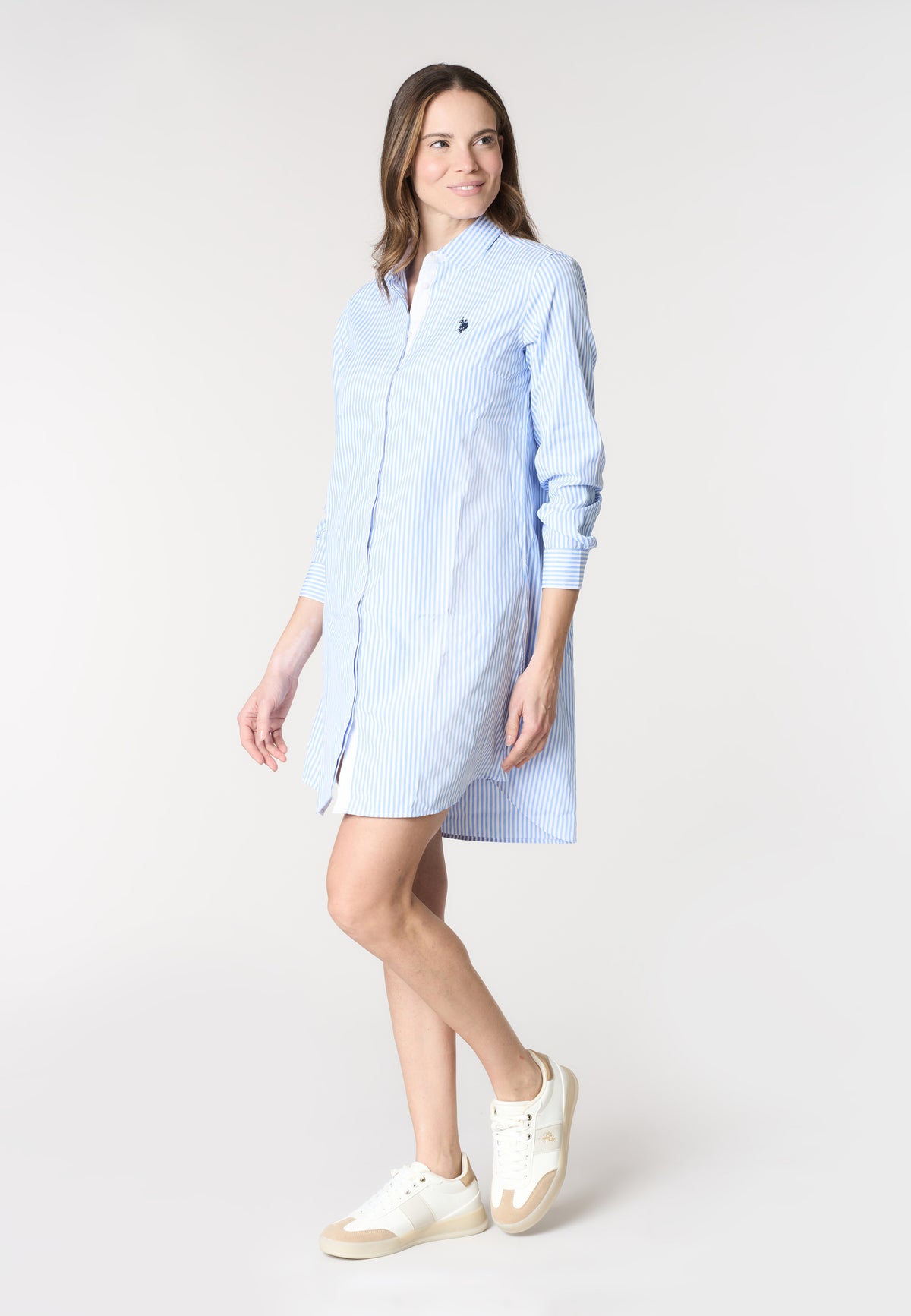 Abito camicia a maniche lunghe da donna in cotone popeline a righe