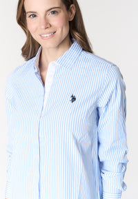 Abito camicia a maniche lunghe da donna in cotone popeline a righe