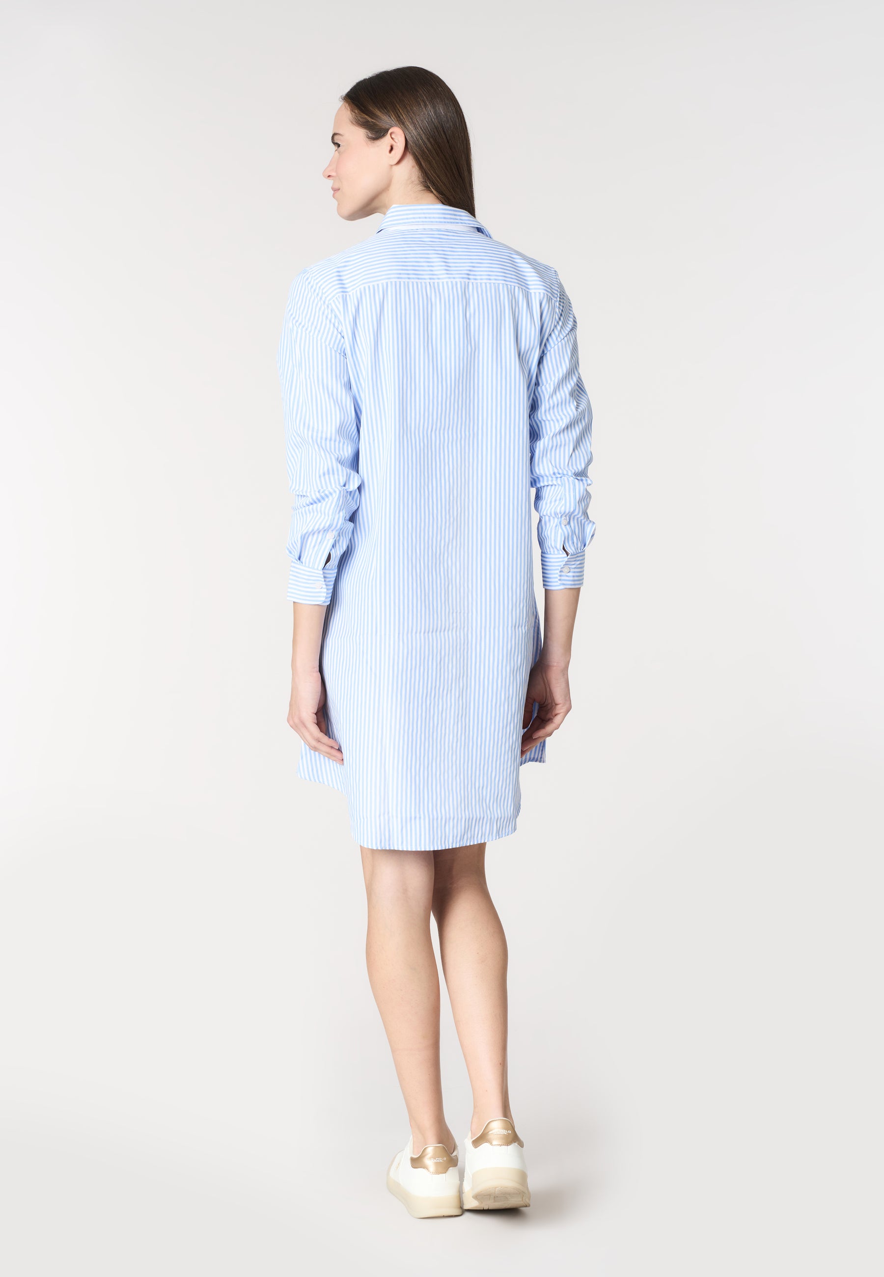 Abito camicia a maniche lunghe da donna in cotone popeline a righe