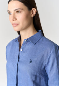 Abito chemisier da donna in lino con colletto classico