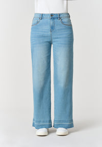 Pantalone denim cinque tasche da donna con gamba ampia