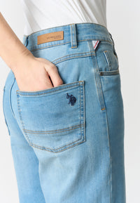 Pantalone denim cinque tasche da donna con gamba ampia