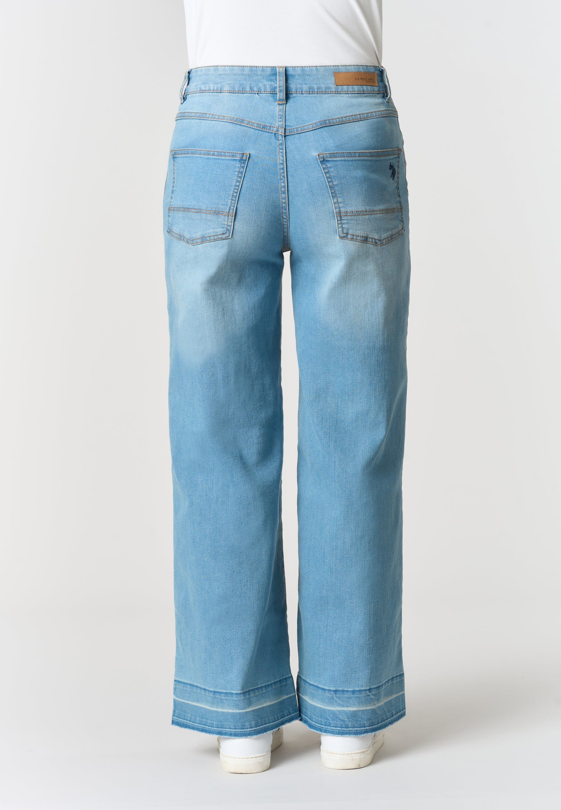 Pantalone denim cinque tasche da donna con gamba ampia