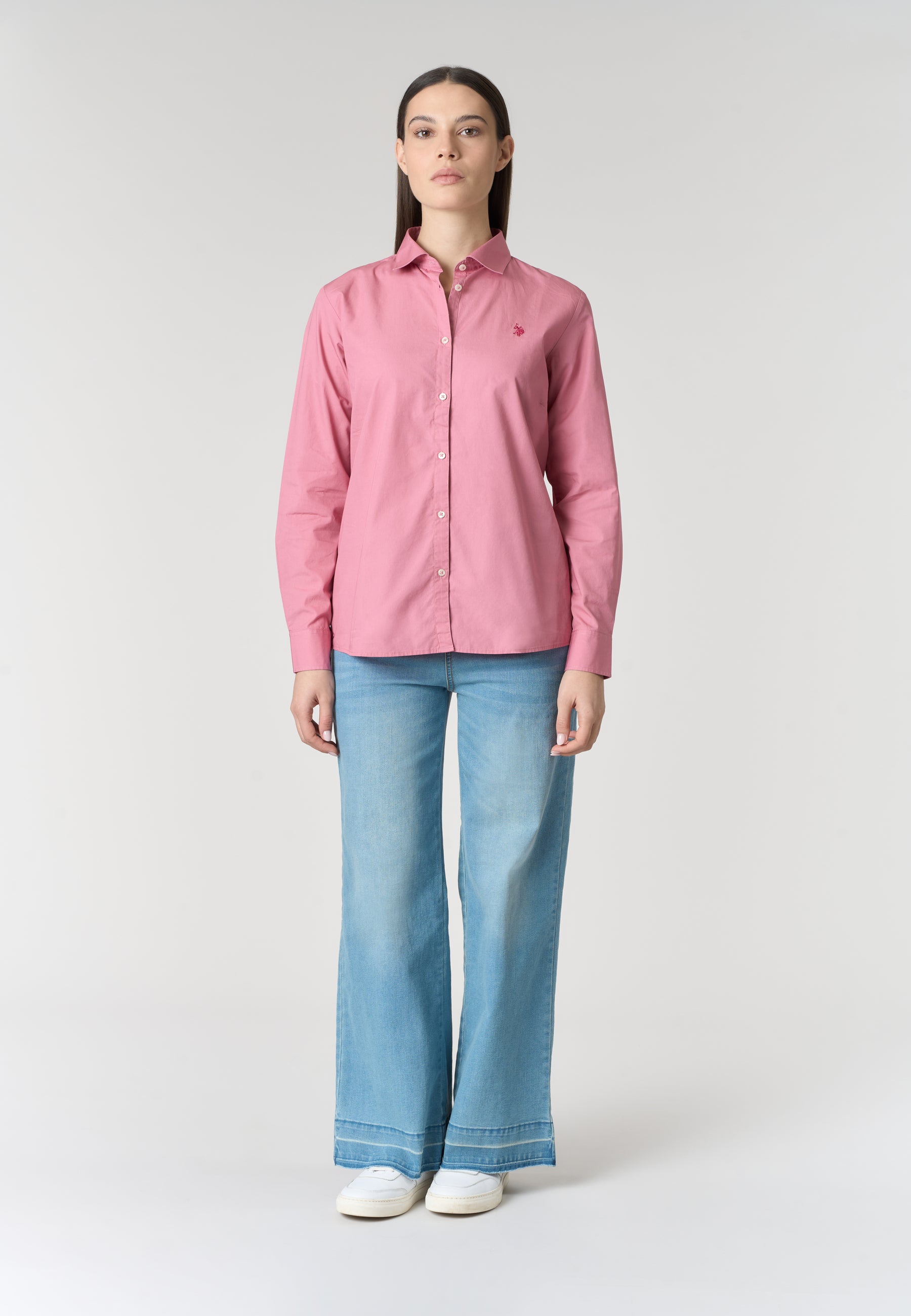 Pantalone denim cinque tasche da donna con gamba ampia