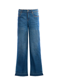 Pantalone denim cinque tasche da donna con gamba ampia