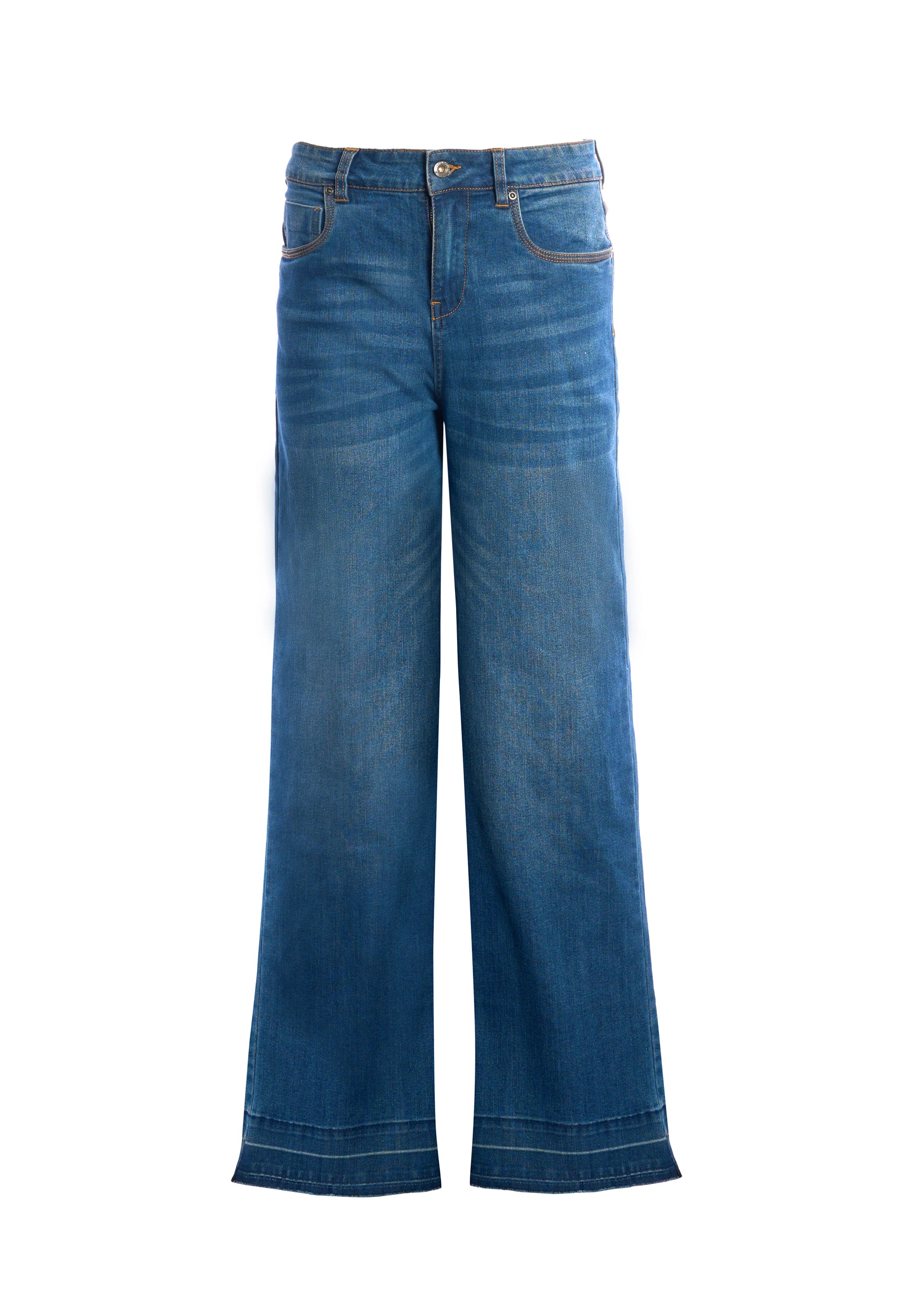 Pantalone denim cinque tasche da donna con gamba ampia