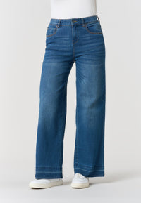 Pantalone denim cinque tasche da donna con gamba ampia