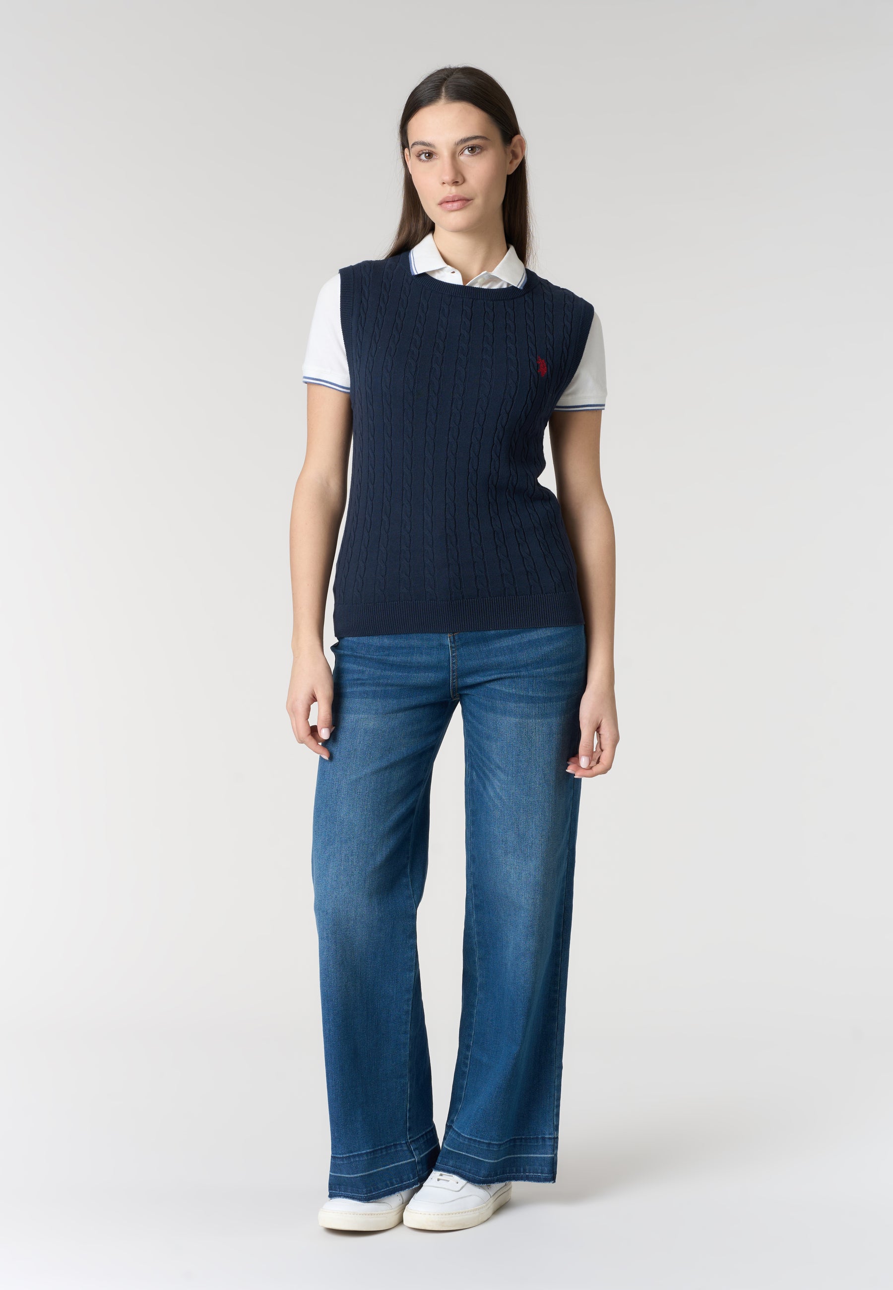 Pantalone denim cinque tasche da donna con gamba ampia