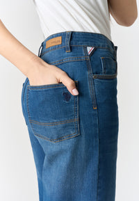 Pantalone denim cinque tasche da donna con gamba ampia