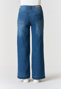 Pantalone denim cinque tasche da donna con gamba ampia