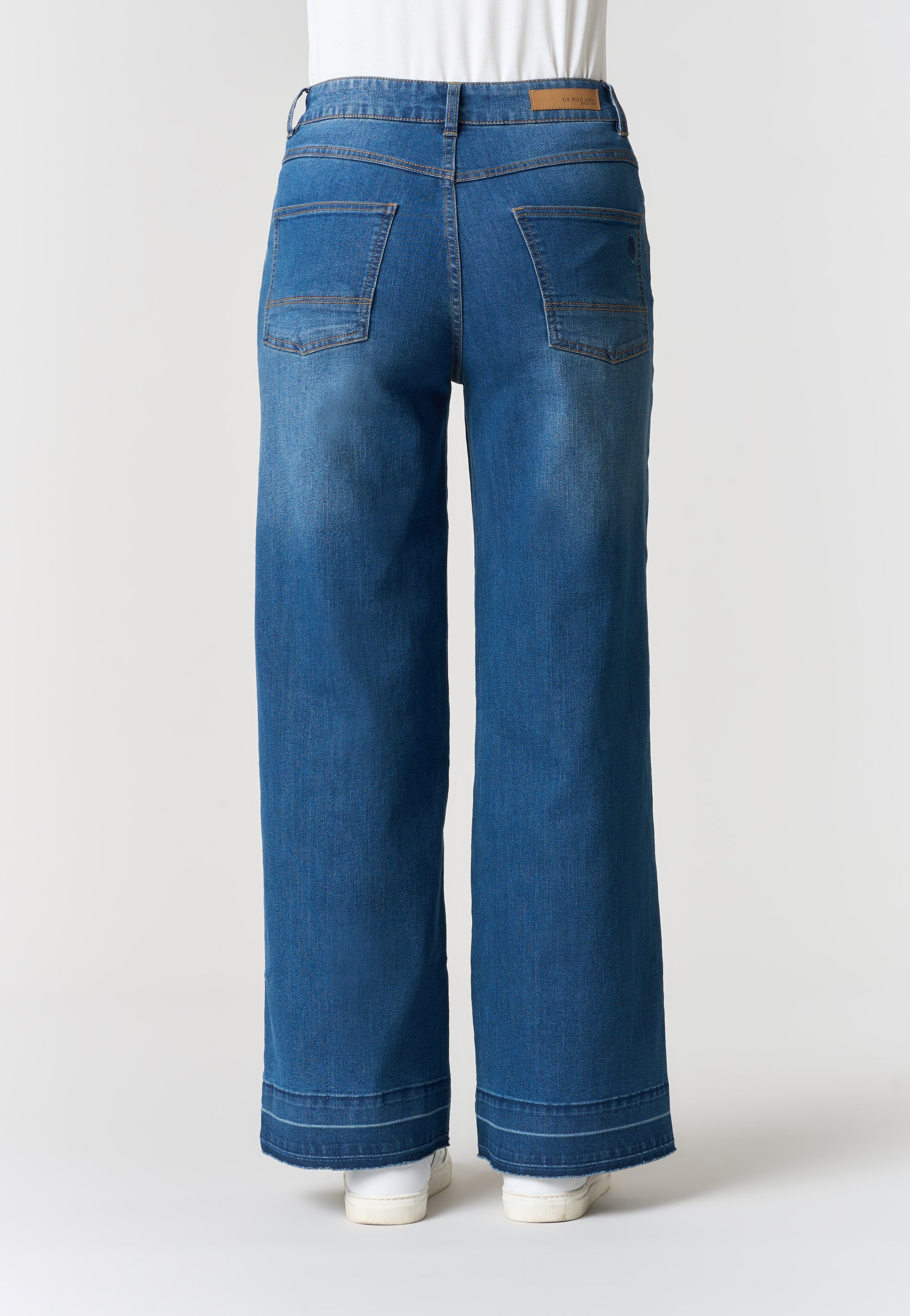 Pantalone denim cinque tasche da donna con gamba ampia