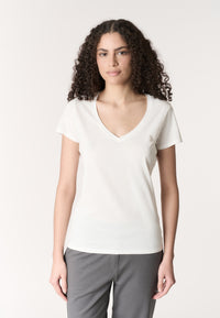 T-shirt da donna a maniche corte in cotone con scollo a V