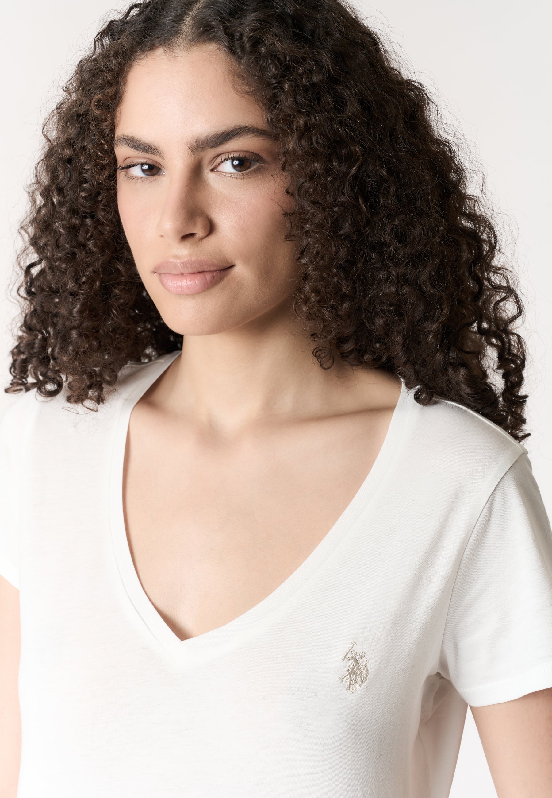 T-shirt da donna a maniche corte in cotone con scollo a V