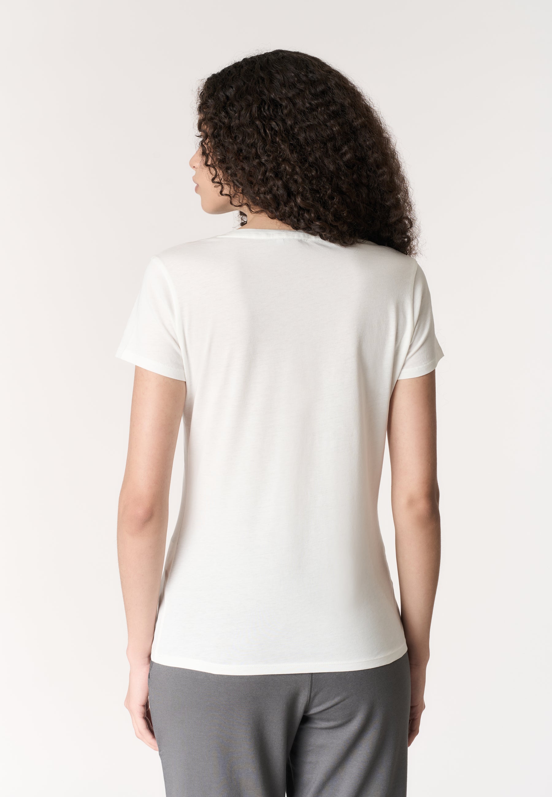 T-shirt da donna a maniche corte in cotone con scollo a V